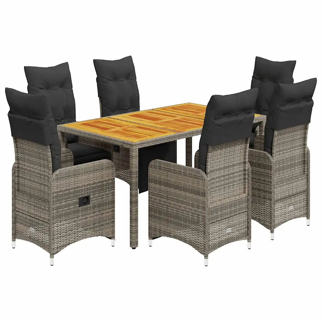 vidaXL Set Bistrò da Giardino 7 pz con Cuscini in Polyrattan Grigio