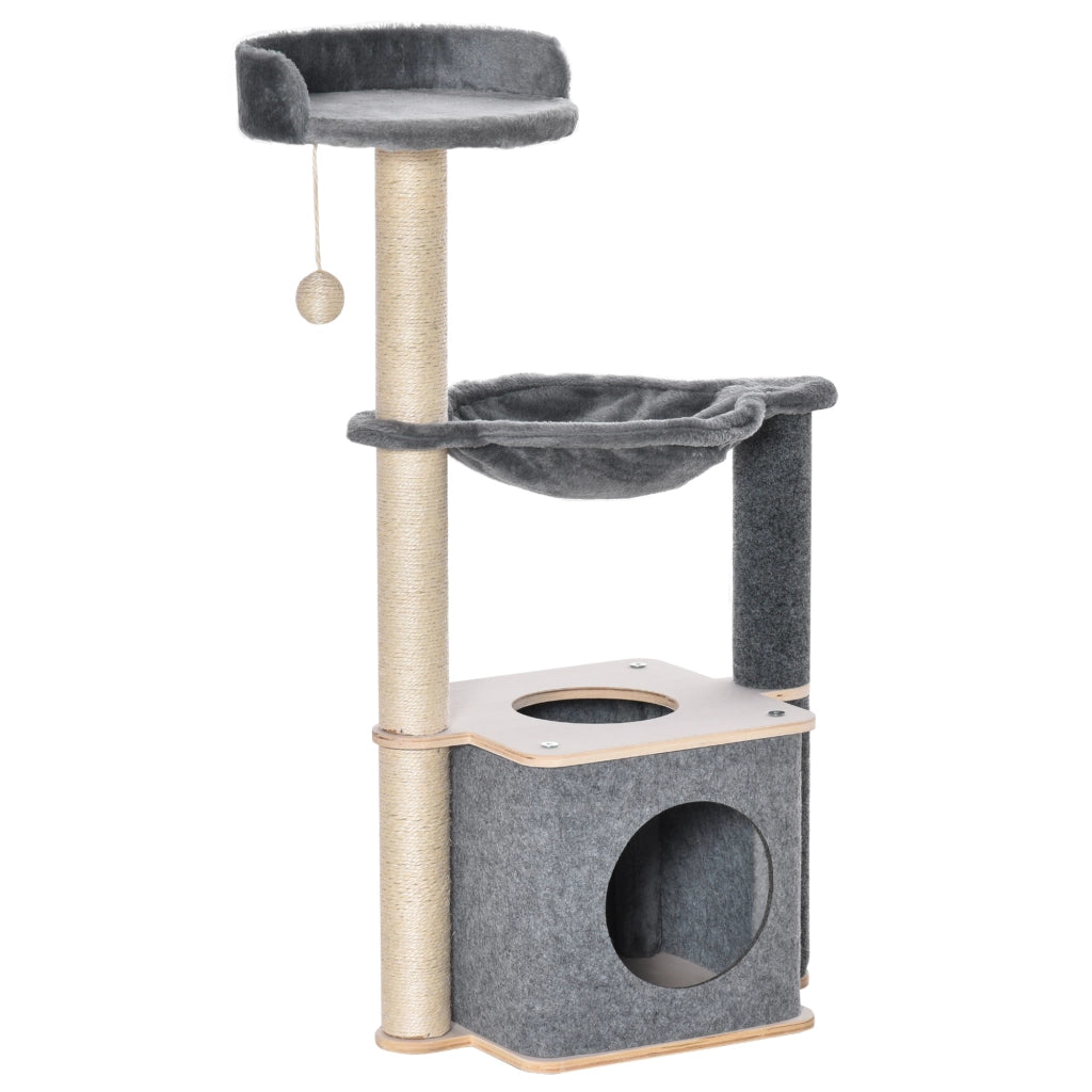 Albero Tiragraffi per Gatti con Casetta e Amaca ¨C Zephmum ¨C Grigio 48x34x95cm