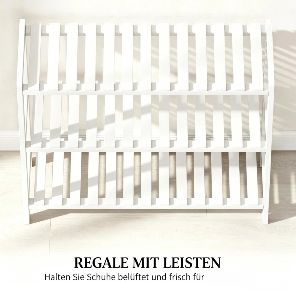 Scarpiera 70x26x57，5 cm in pino e MDF bianco， 3 ripiani per ingresso