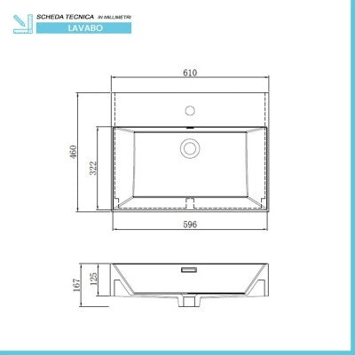 Lavabo sospeso rettangolare in resina 60 cm bianco lucido  Loto