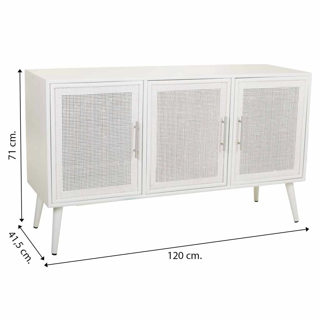 Credenza in legno e rete bianca 120x41,5x71h