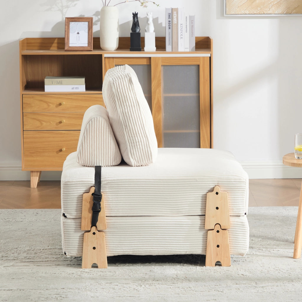 Poltrona letto pieghevole - con funzione letto e schienale ergonomico - in corduroy - beige