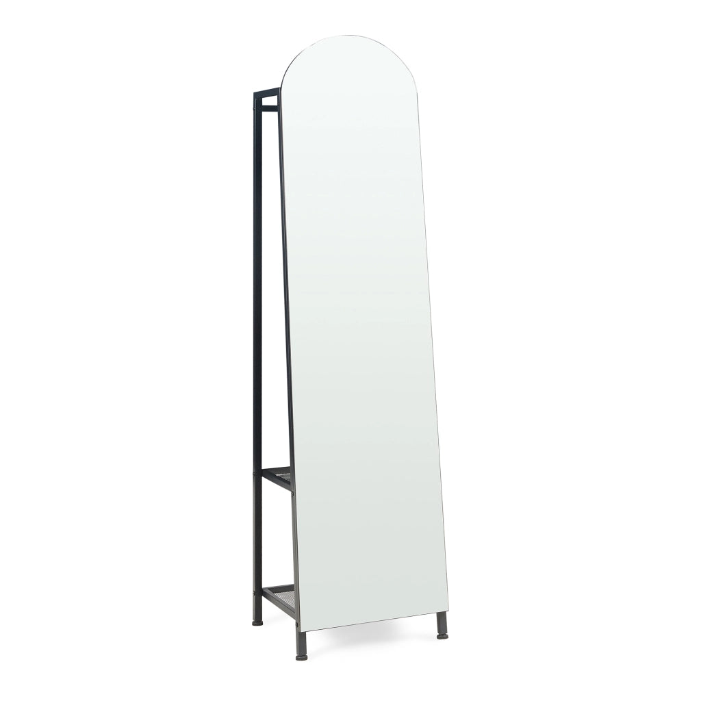 Specchio da Terra Frenraby con Appendiabiti e Ripiani 165 x 40 x 35 cm - Nero [en.casa]