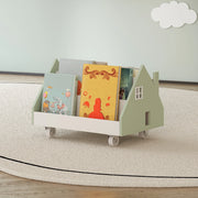 Carrello Porta Libri Vipsali per Cameretta Design a Casetta 50x33x34 cm Menta Verde / Bianco [en.casa]