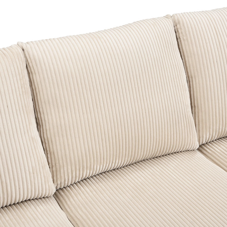 Divano modulare con 2 pouf contenitore e funzione letto; in tessuto cord beige