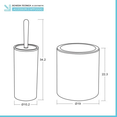 Set 2 pezzi Porta scopino e Pattumiera 5lt Grigio dettagli effetto legno Blob