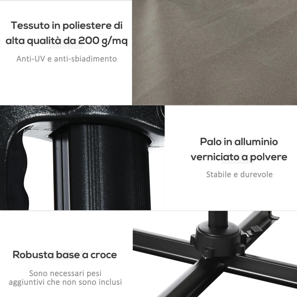 Ombrellone da Giardino 2.5x2.5 m con Rotazione 360° e Parasole Regolabile a Manovella Grigio Chiaro