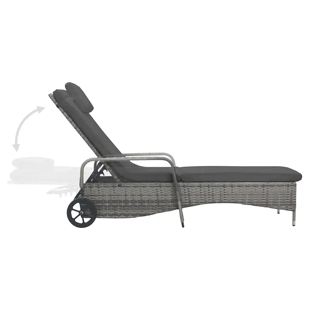 Lettino Prendisole con Ruote in Polyrattan Antracite 49497