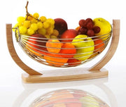 Scatola per frutta in sacchetto appeso - Scatola per frutta - Design frutta - Materiale metallo - Bambù - Diametro 36 x 21 x 18,5 Cm