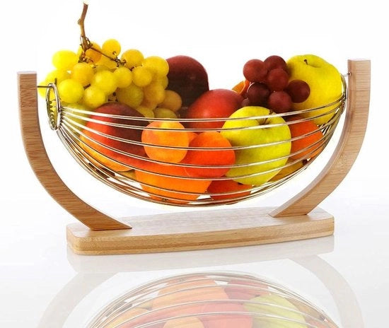 Scatola per frutta in sacchetto appeso - Scatola per frutta - Design frutta - Materiale metallo - Bambù - Diametro 36 x 21 x 18,5 Cm
