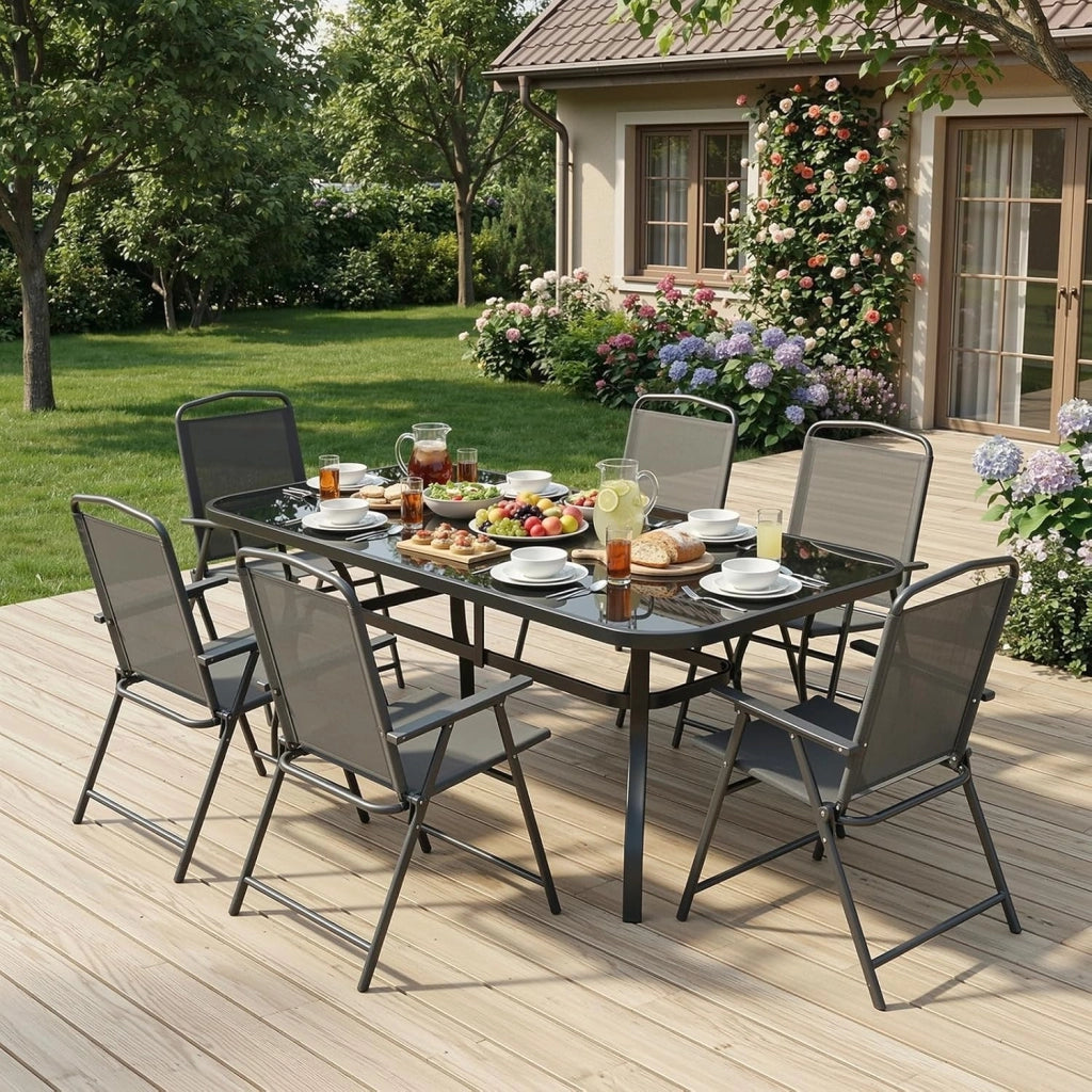 Set di 4 sedie pieghevoli con schienale, braccioli, sedie da terrazza, sedie da pranzo, fino a 150 kg, sedia pieghevole per campeggio, spiaggia, giardino, piscina, terrazza, grigio