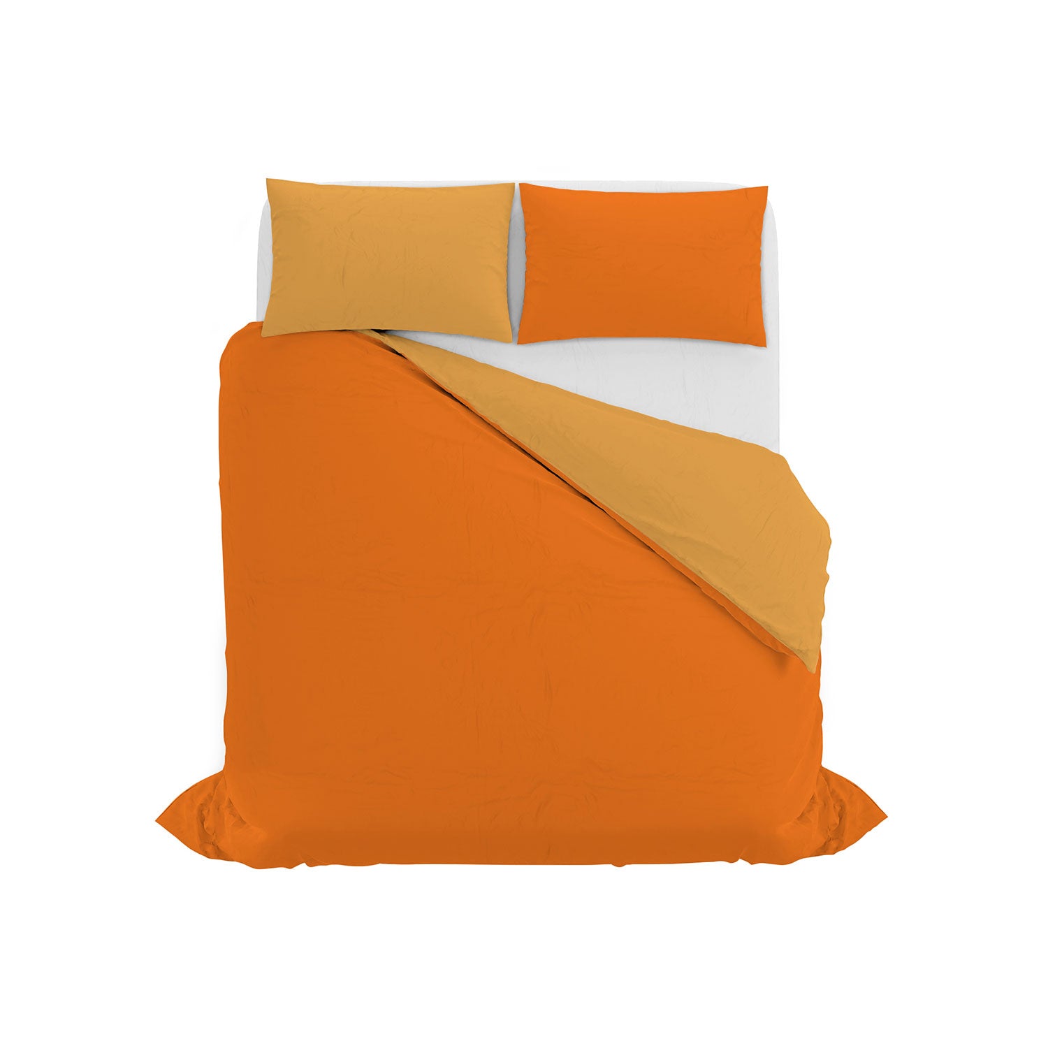 Copripiumino Matrimoniale con Sacco e Federe in Tinta Unita Double Face Linea Vera Arancio e Giallo