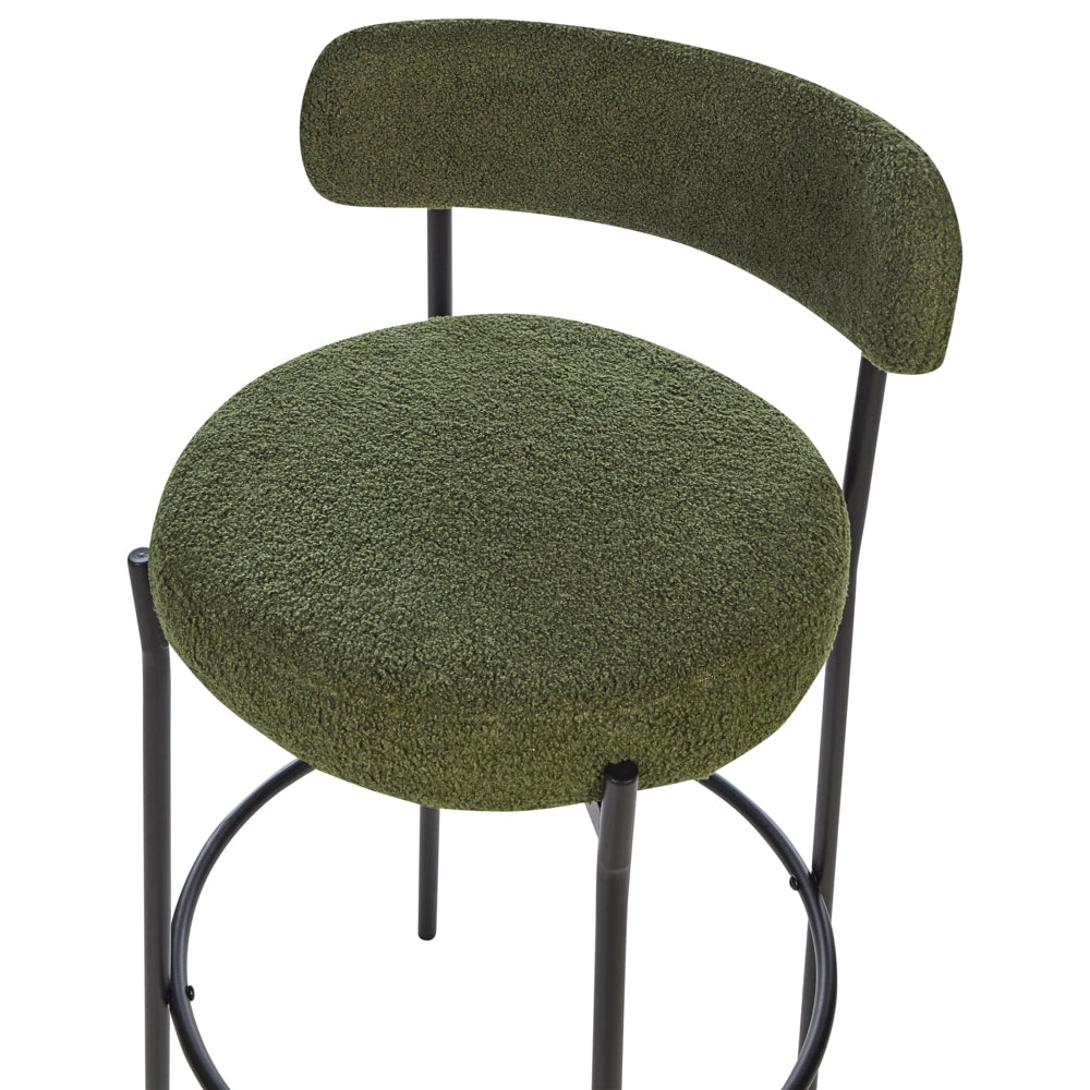 Set di 2 sgabelli da bar Verde Scuro Senza braccioli Gambe in acciaio nero Boucle Design moderno Sedute per la sala da pranzo