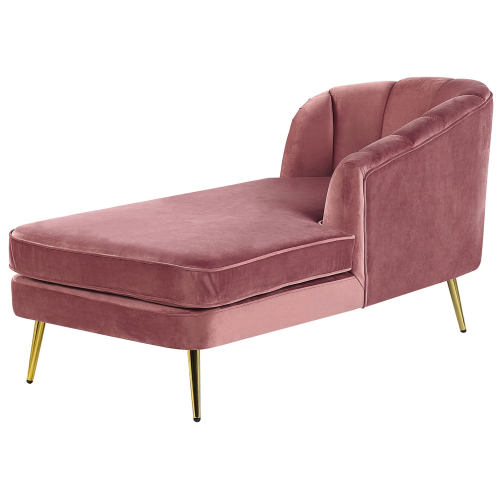Chaise longue Velluto Rosa Tappezzeria Gambe In Metallo dorato versione sinistra