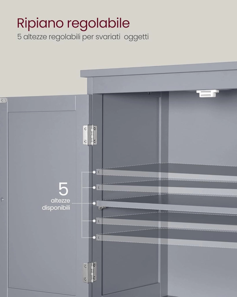 VASAGLE Mobile da Bagno, Mobiletto da Bagno, Credenza da Cucina, Armadietto con 2 Cassetti e 2 Ante, Ripiano Regolabile, 30 x 60 x 110 cm, Grigio Tortora BBC551G02