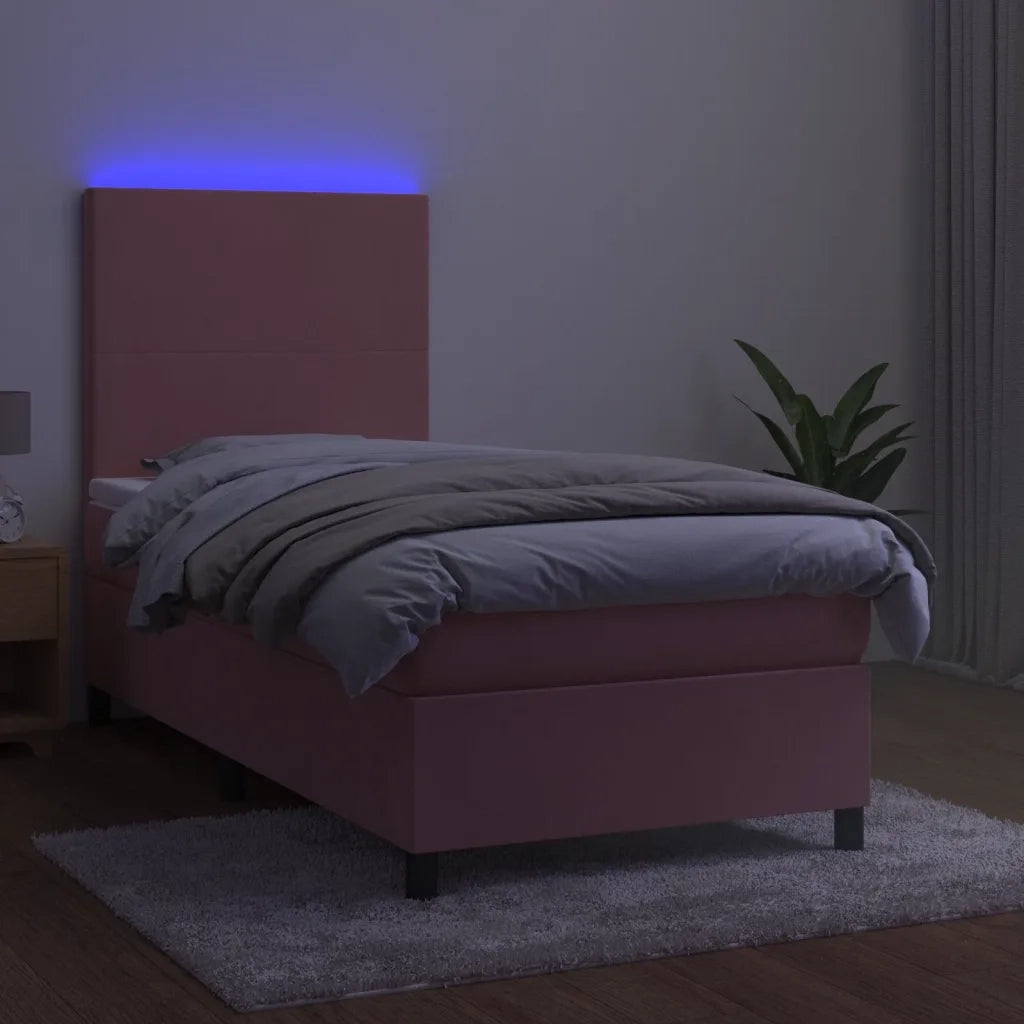 Letto a Molle con Materasso e LED Rosa 100x200 cm in Velluto 3135992