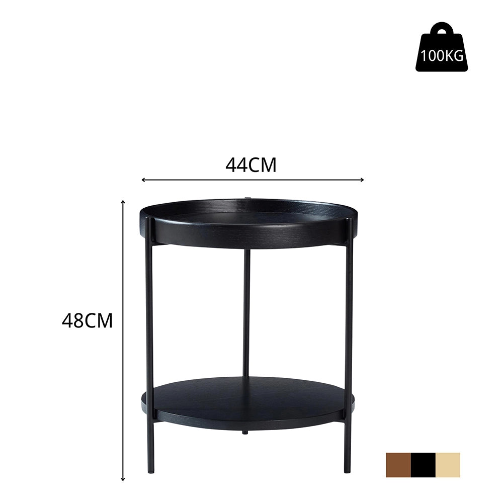 Tavolino moderno a due livelli - Xylo - 44x44x48 cm - Legno e ferro