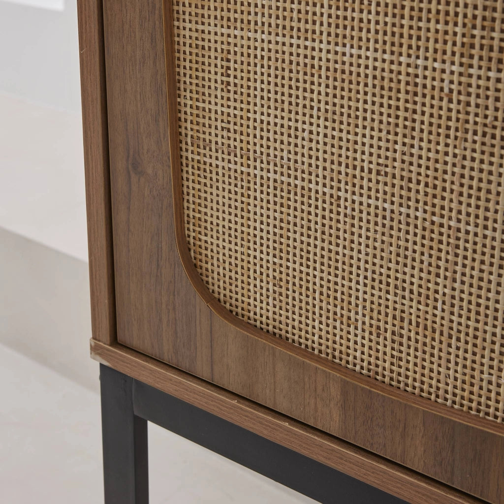 Credenza a 2 ante in canna e legno, 165cm, marrone naturale