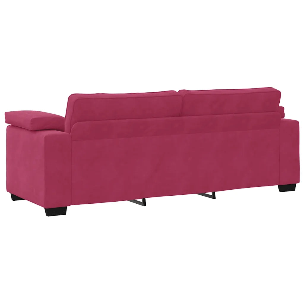 Set di Divani 3 pz con Cuscini Rosso Vino in Velluto
