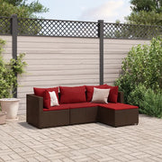 Set Mobili da Giardino 4 pz con Cuscini in Polyrattan Marrone