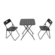 Set Tavolo e Sedie da Giardino con 1 Tavolo e 2 Sedie Pieghevoli; per 2 Persone; Acciaio; Nero