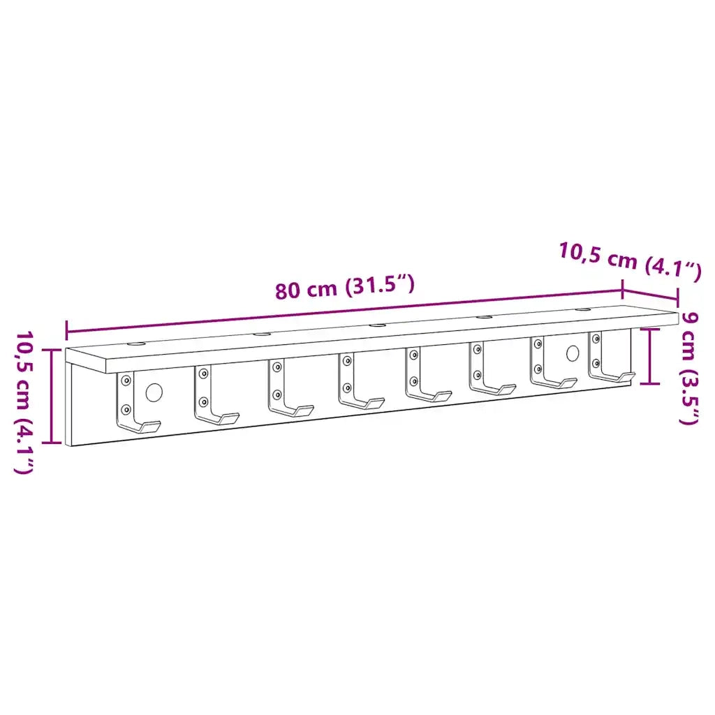 vidaXL Appendiabiti a muro con lo scaffale Bianco 80 x 10.5 x 10.5 cm