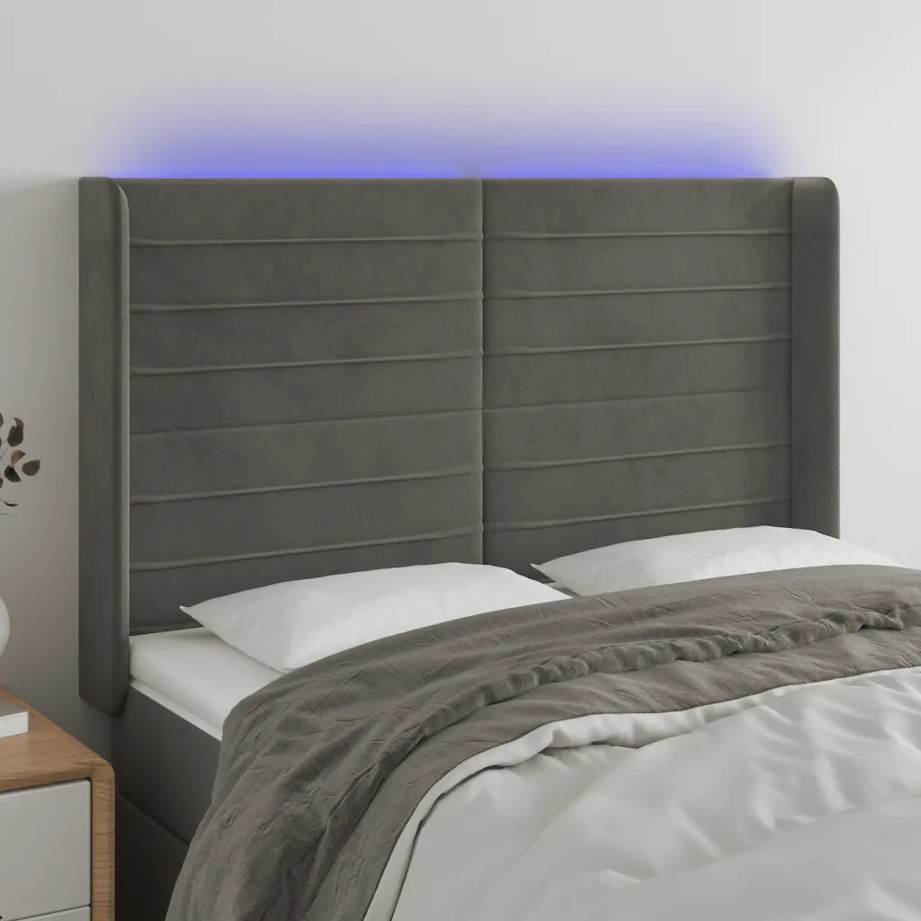 Testiera a LED-Testata con LED Grigio Scuro 147x16x118/128cm in Velluto 561622