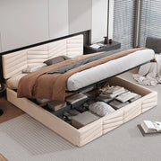 Letto matrimoniale imbottito con contenitore idraulico 160x200 cm in velluto beige