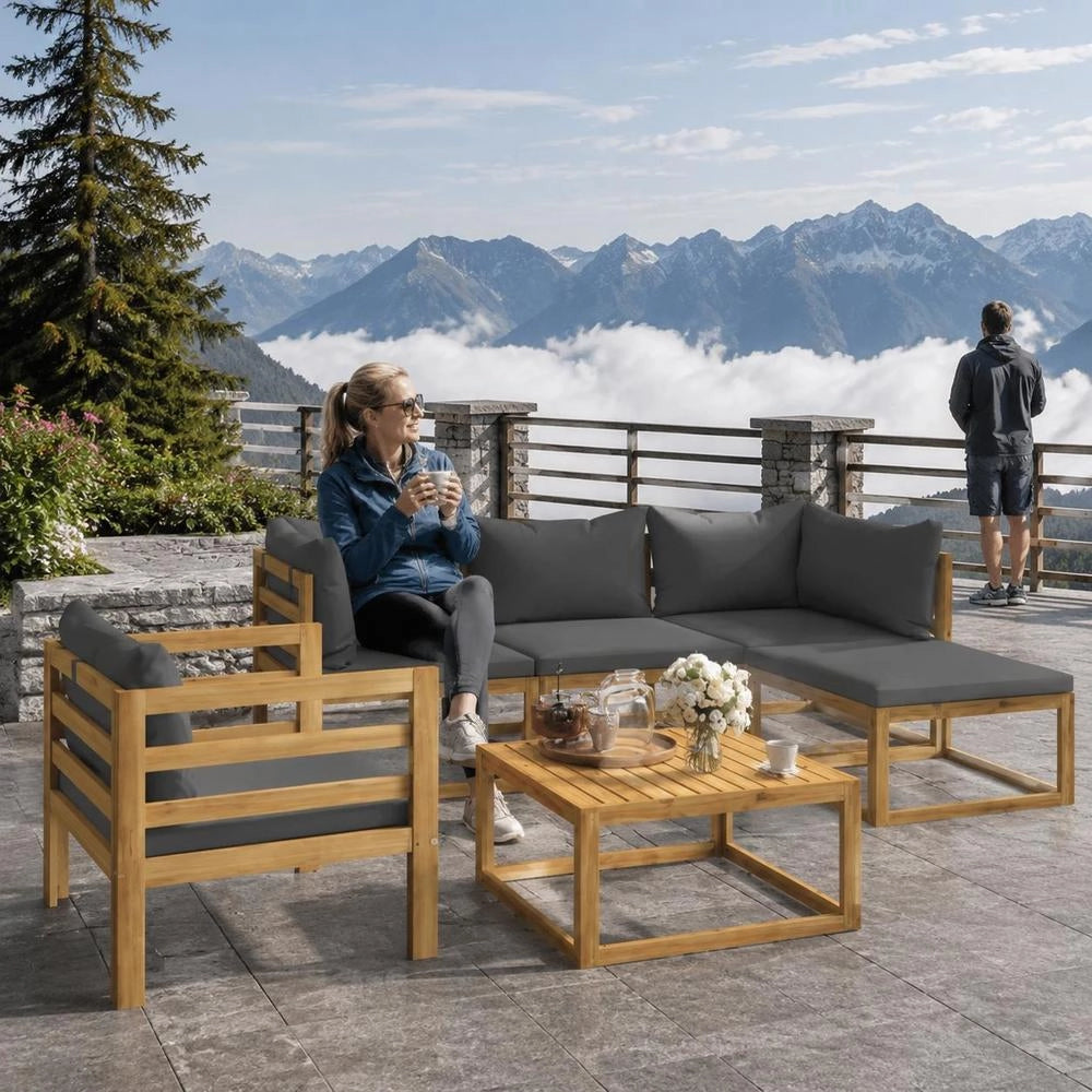 6-piece Garden Lounge Set With Cushions, Solid Acacia Wood