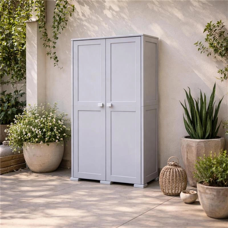 ARMADIO 2 ANTE GRIGIO 79X43X164 CM CON 2 MODULI E 2 RIPIANI – MOBILE VERTICALE SALVASPAZIO PER ORGANIZZAZIONE CASA