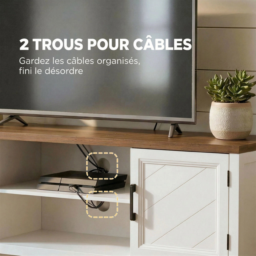 Mobile TV 140 cm con 2 ante e 2 ripiani aperti ¨C Zephmum ¨C Bianco e marrone