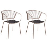 Set di 2 sedie da pranzo in metallo beige con design a filo in ecopelle nera con cuscinetto per sedili in stile industriale e glam.
