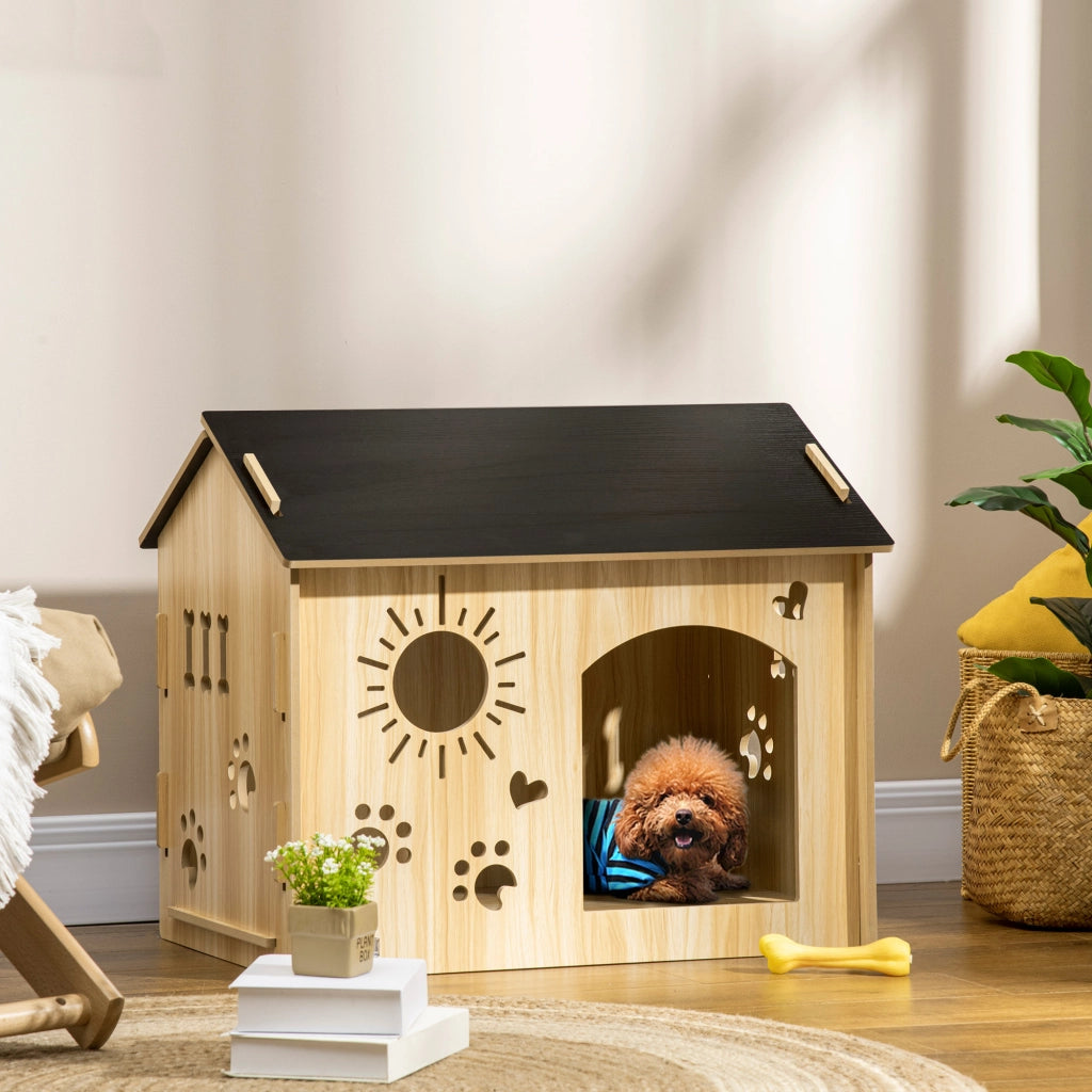 Casetta da giardino in MDF con aperture di ventilazione e ingresso ampio per cani fino a 10 kg colore rovere