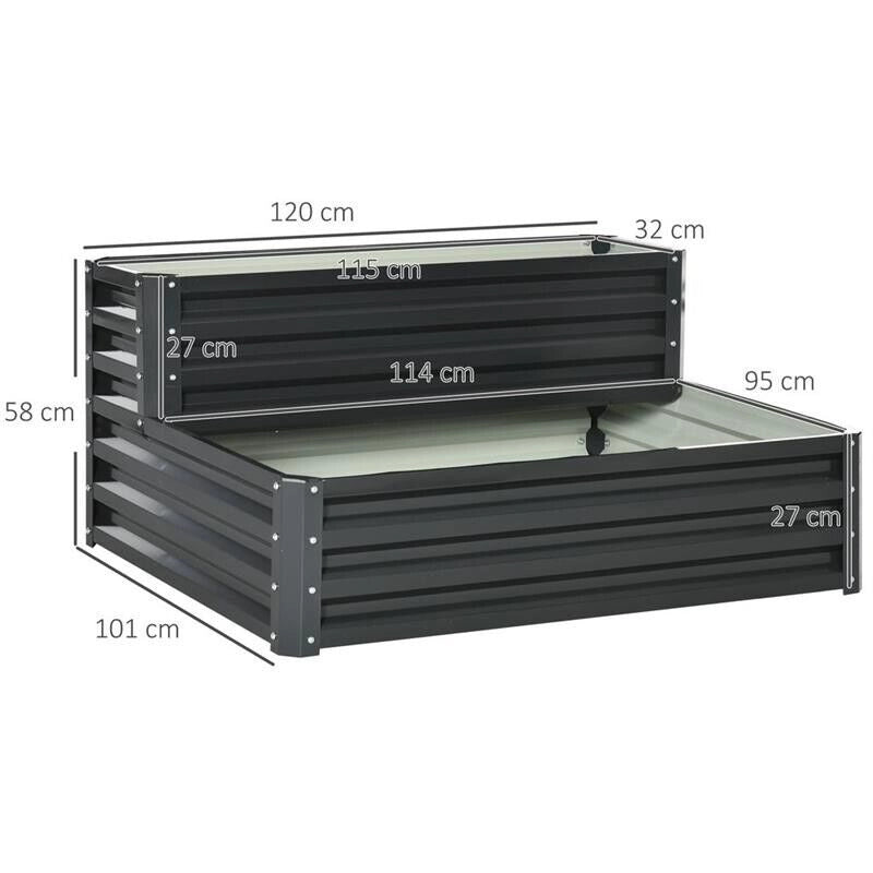 LETTO PER ORTO RIALZATO A 2 LIVELLI IN ACCIAIO CON FONDO APERTO, 120X101X58CM, GRIGIO SCURO