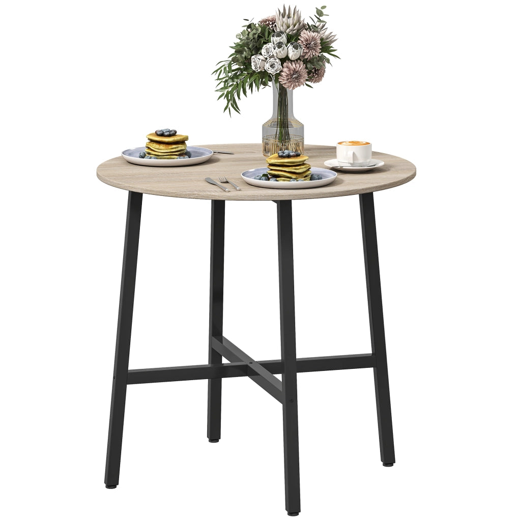 Tavolo da Pranzo Rotondo e Industriale per 2 Persone, in Legno e Acciaio, ?80x75 cm, Nero e color Legno