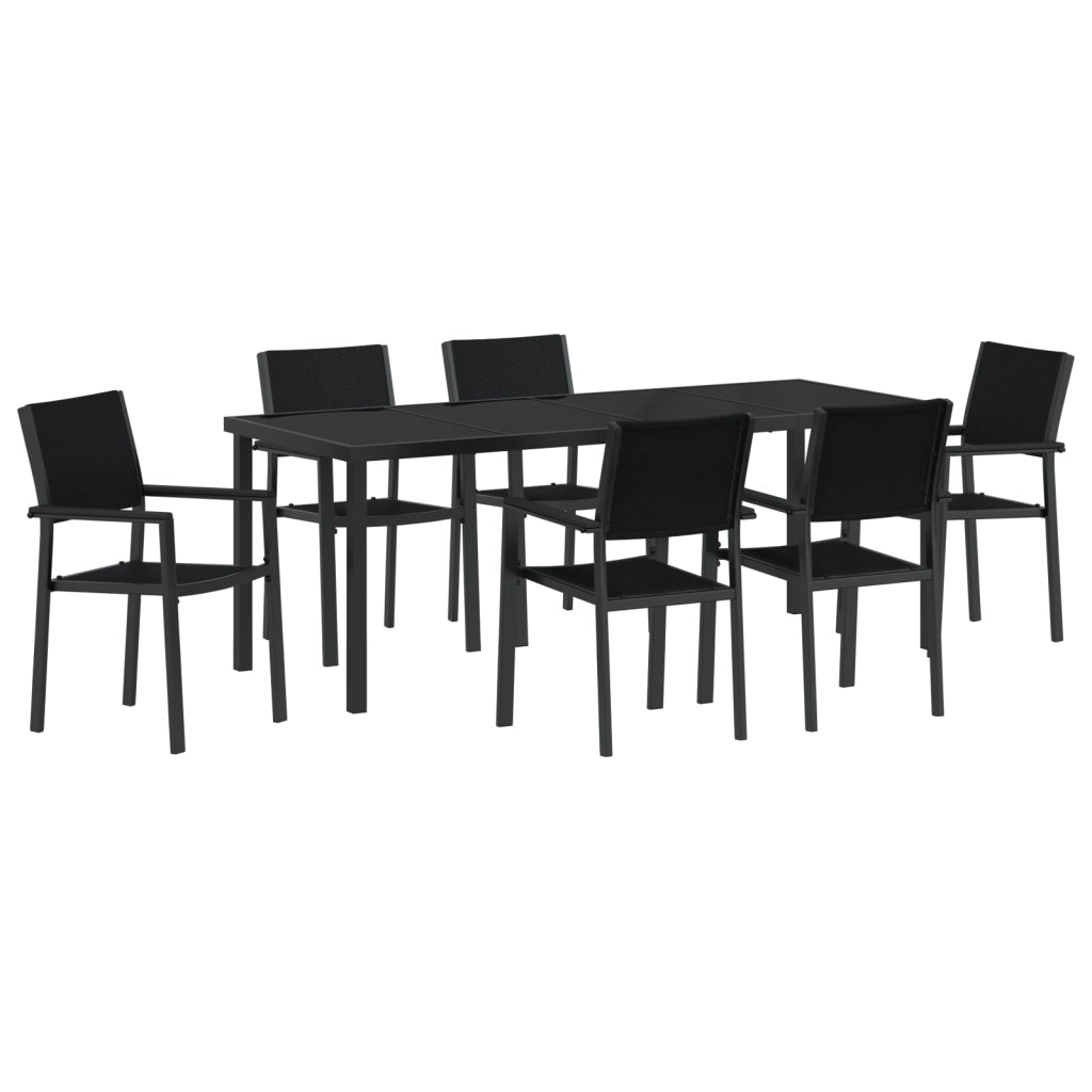 Set da Pranzo per Giardino da 7 Pezzi Nero in Polyrattan