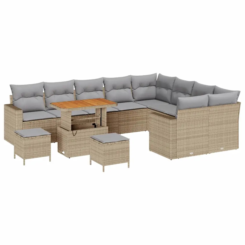 Set Divano da Giardino 13 pcs Beige e Grigio Chiaro polyrattan