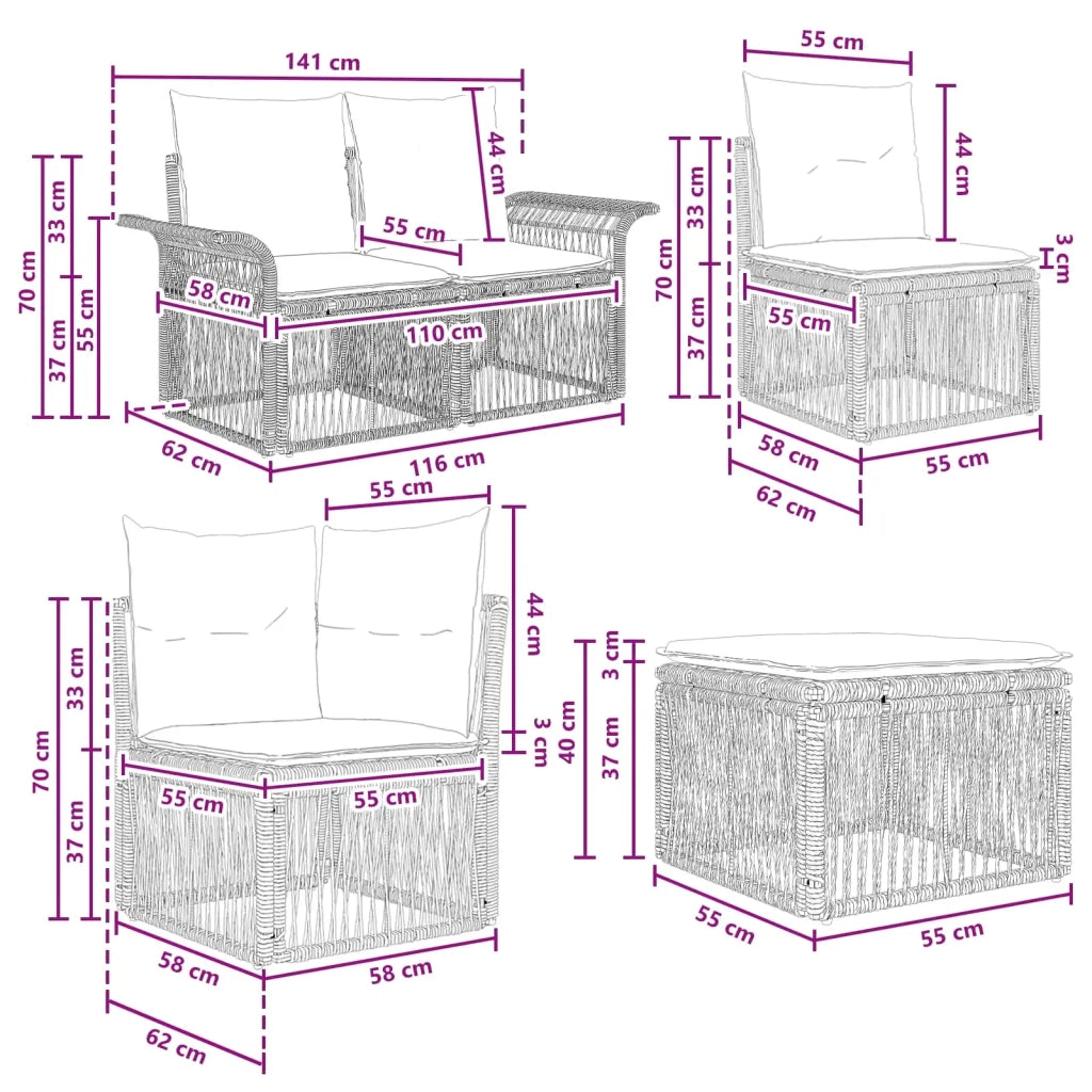 Set Divano da Giardino 8 pcs Nero polyrattan 3434920