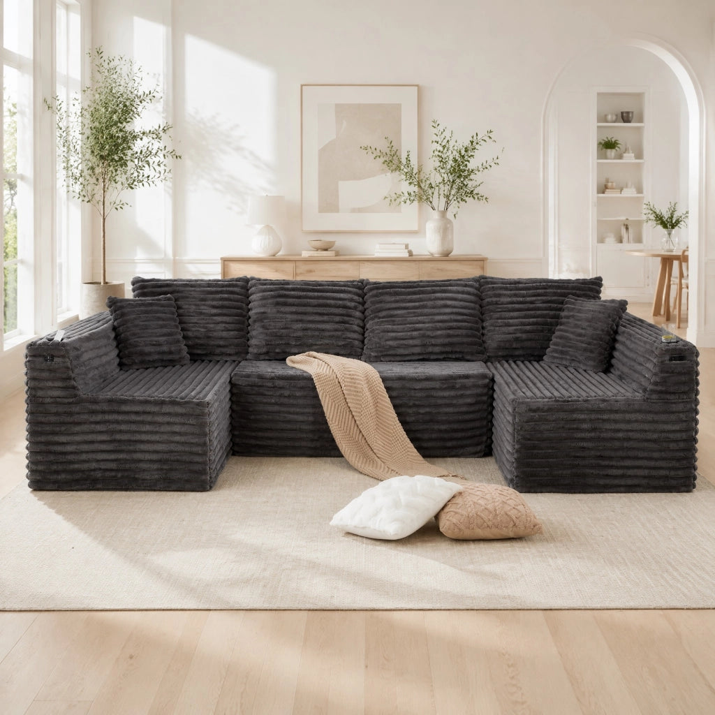 DIVANO modulare a U 320x155x88 cm in corduroy grigio scuro