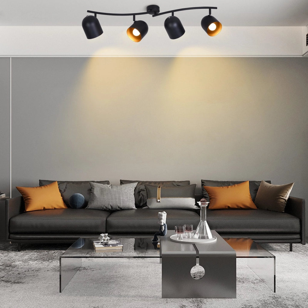 ZMH Faretto da soffitto 4 fiamme nero oro E14 lampada da soffitto girevole 350° soggiorno
