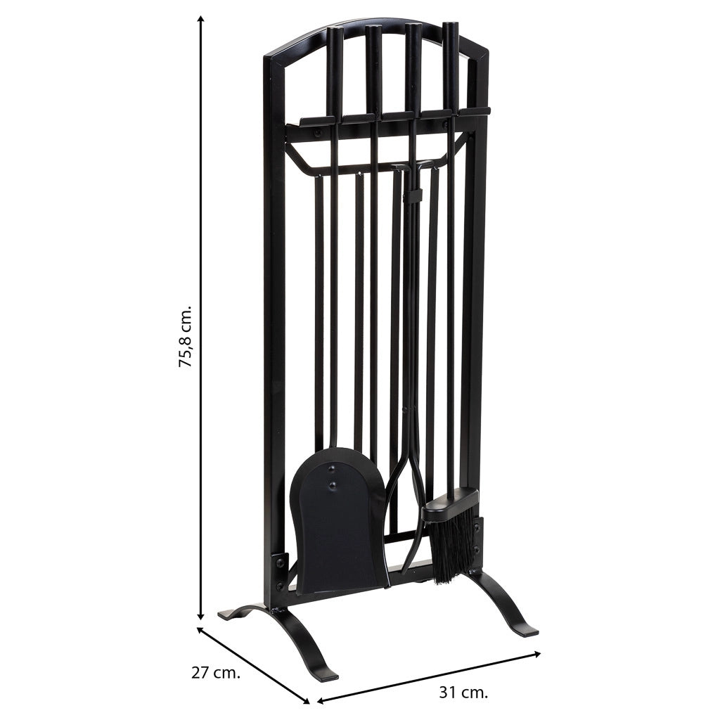 Set di attrezzi per camino in metallo nero 5 pezzi 31x27x75,8h cm