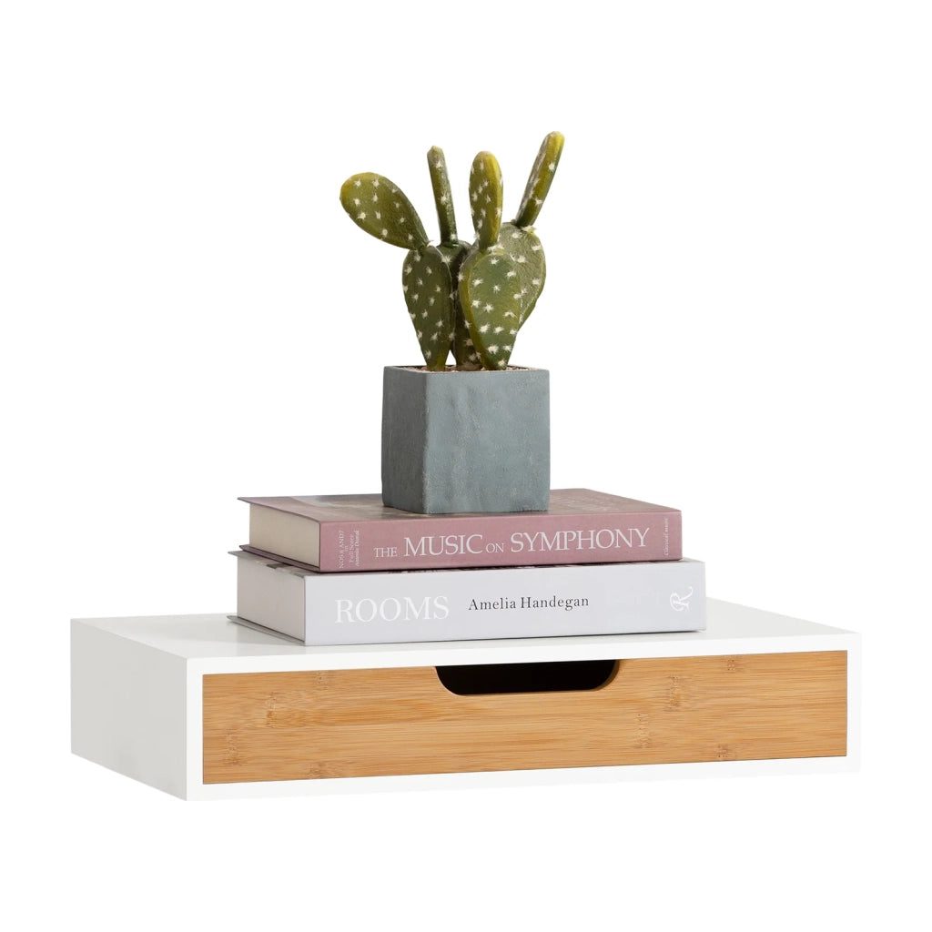 Mensola Da Muro Libreria Mensola Con Cassetto Bianco 40 x 24 x 8 cm FRG92-WN
