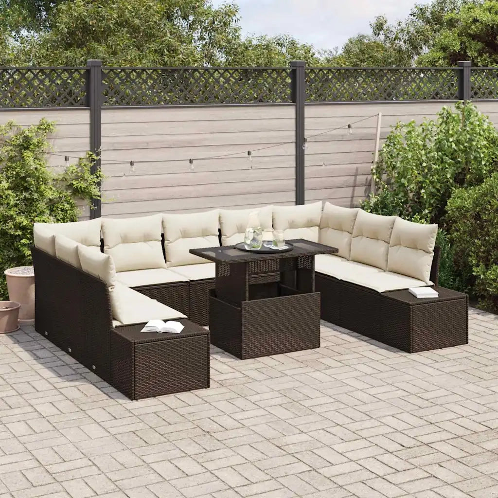 Set Divano da Giardino 10 pcs Marrone Poly Rattan