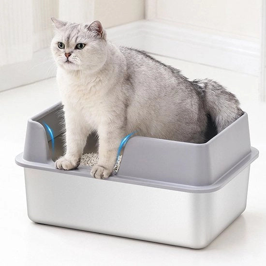 Casetta per Gatti XL - Cassetta per Gatti in Acciaio Inossidabile - Coperchio con Alta Parete - Chiusure Antiscivolo - Facile da Pulire - Progetto Duraturo