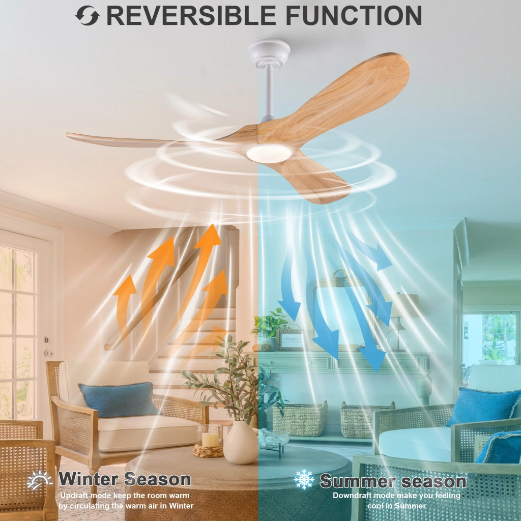 Ventilatore da soffitto 52 pollici con illuminazione e telecomando, 3 pale legno massello, 3CCT dimmerabile, 6 velocit¨¤ silenzioso