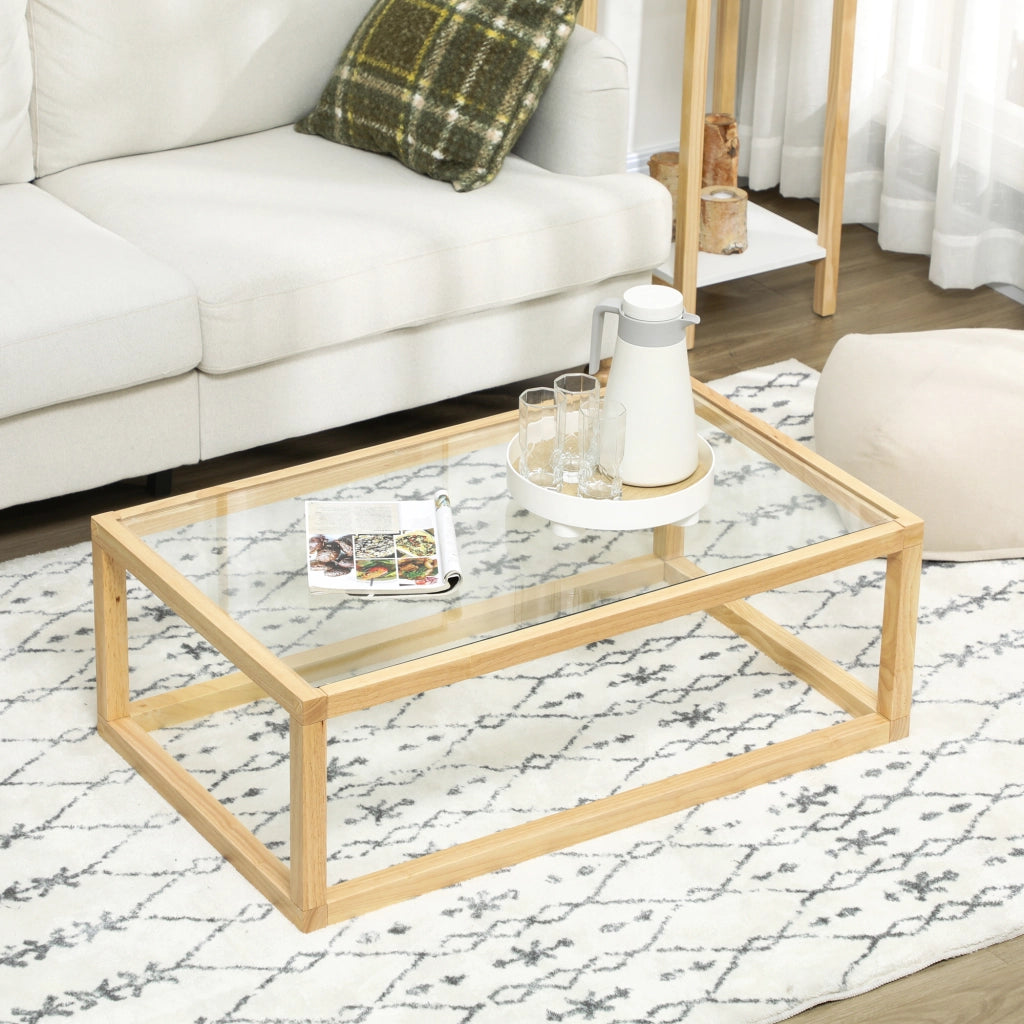 Tavolino da caff¨¨ rettangolare ¨C Xylo ¨C Piano in vetro temperato e legno, 100x60x35 cm