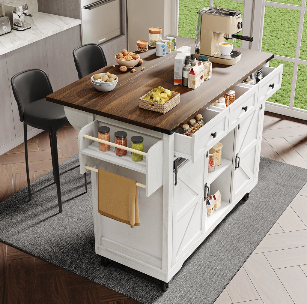 Isola cucina 140x73x94 cm pieghevole e mobile in MDF beige