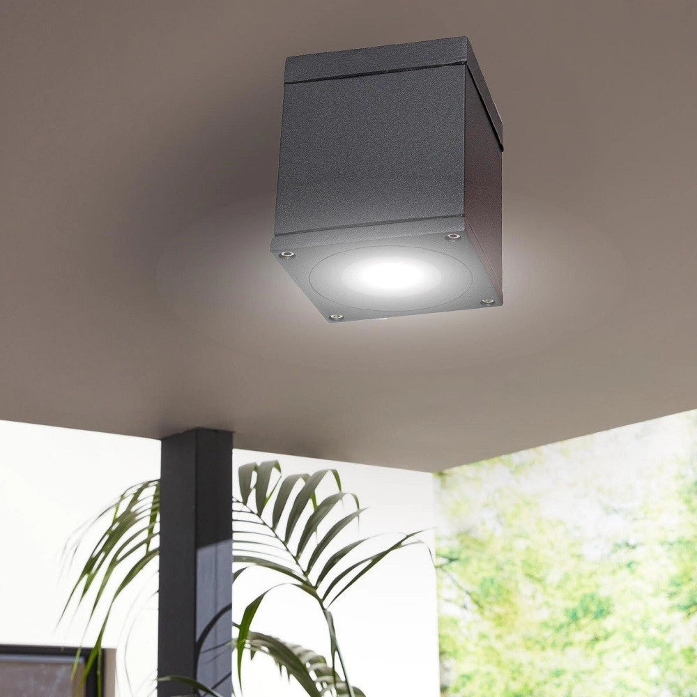 Trade Shop - Faretto Plafoniera Soffitto Led Gu10 Lampada Quadrata Esterno Impermeabile Ip65 -