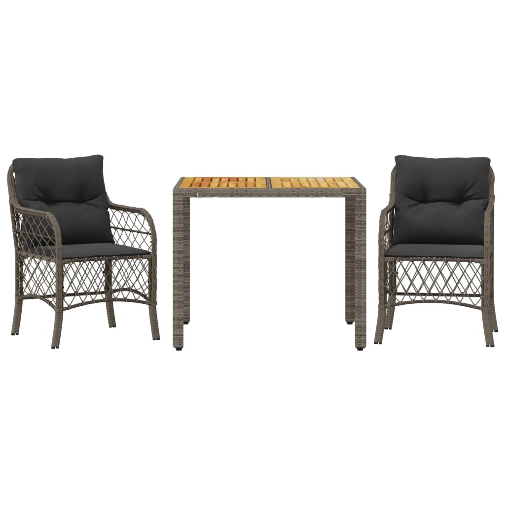 Set da Bistrò 3 pz con Cuscini Grigio in Polyrattan 3212048