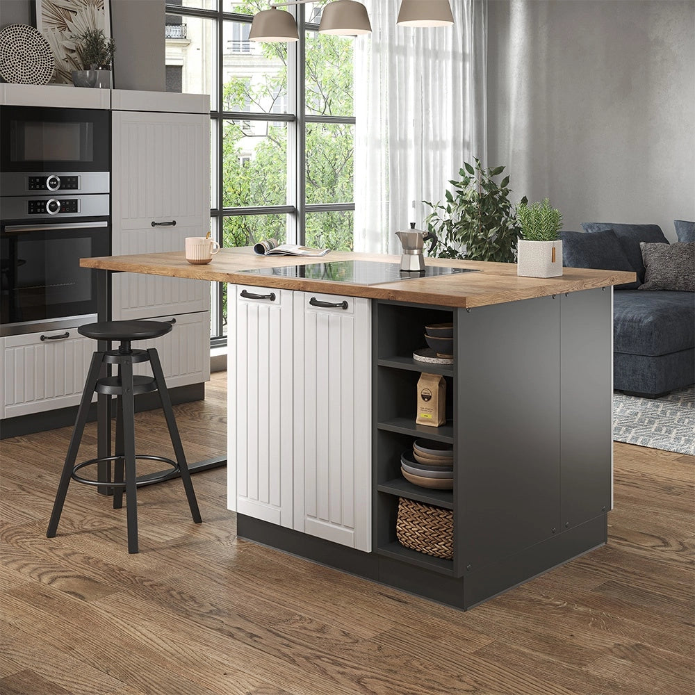Isola cucina Fame-Line Bianco rustico/Antracite 90 cm senza piano di lavoro Vicco